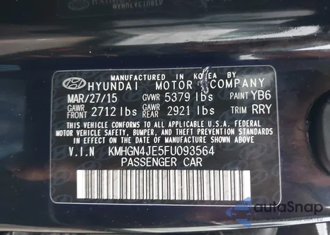 2015 Hyundai Genesis 3.8 из США, поврежденный, VIN KMHGN4JE5FU093564